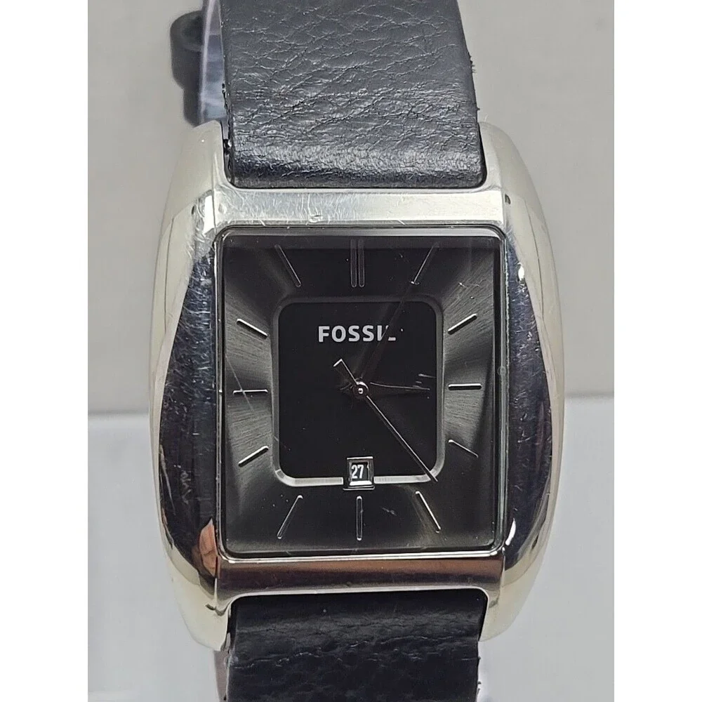 Fossil Arkitekt FS4510 Mens Tonneau Leather Date Watch New Battery 5ATM 50M